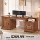 SEDETA  62 Inch Farmhouse Executive Desk Home Office Desk with  3 Drawers and Storage Cabinet Computer Desk with Power Outlet for Home Office