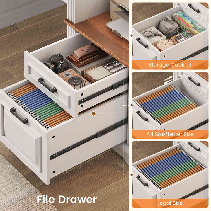 SEDETA  62 Inch Farmhouse Executive Desk Home Office Desk with  3 Drawers and Storage Cabinet Computer Desk with Power Outlet for Home Office
