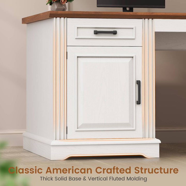 SEDETA  62 Inch Farmhouse Executive Desk Home Office Desk with  3 Drawers and Storage Cabinet Computer Desk with Power Outlet for Home Office