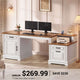 SEDETA  62 Inch Farmhouse Executive Desk Home Office Desk with  3 Drawers and Storage Cabinet Computer Desk with Power Outlet for Home Office