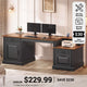 SEDETA® 62 Inch Home Office Desk with  3 Drawers Farmhouse Executive Desk with Storage Cabinet Computer Desk with Power Outlet for Home Office