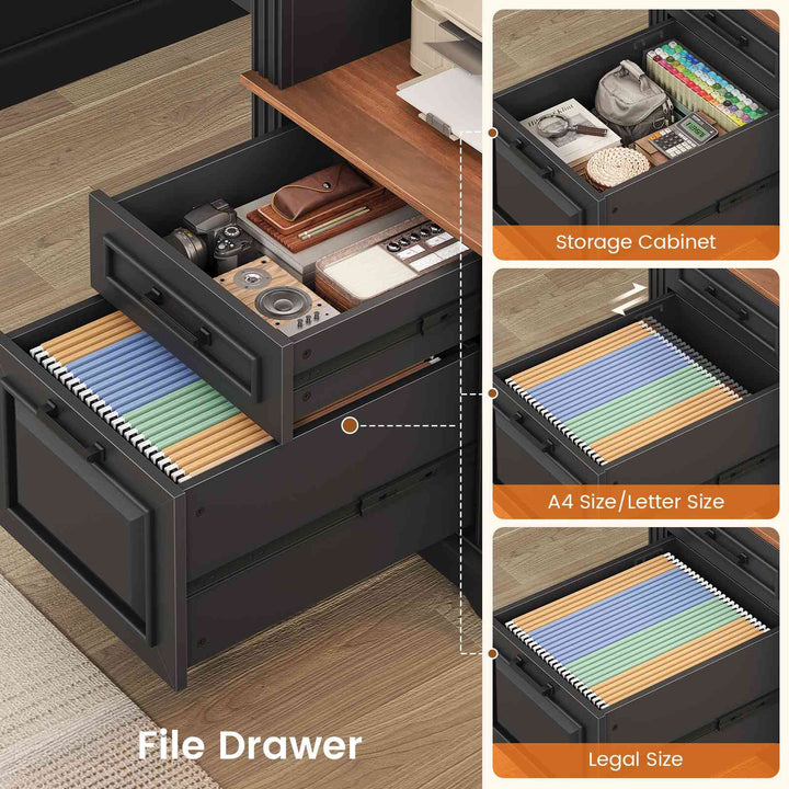 SEDETA  62 Inch Farmhouse Executive Desk Home Office Desk with  3 Drawers and Storage Cabinet Computer Desk with Power Outlet for Home Office