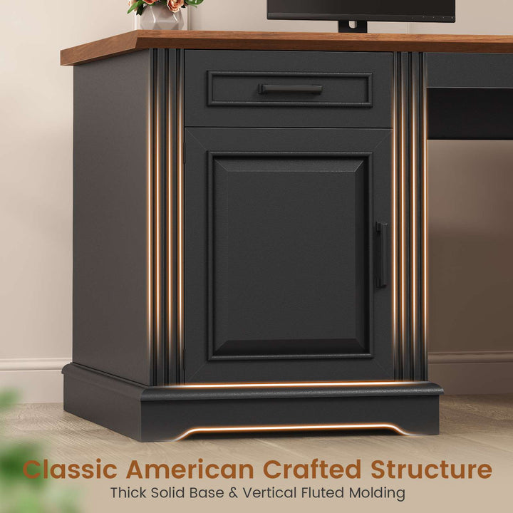 SEDETA  62 Inch Farmhouse Executive Desk Home Office Desk with  3 Drawers and Storage Cabinet Computer Desk with Power Outlet for Home Office