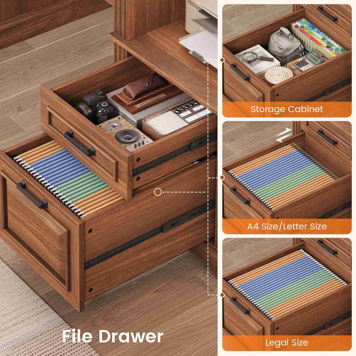 SEDETA  62 Inch Farmhouse Executive Desk Home Office Desk with  3 Drawers and Storage Cabinet Computer Desk with Power Outlet for Home Office