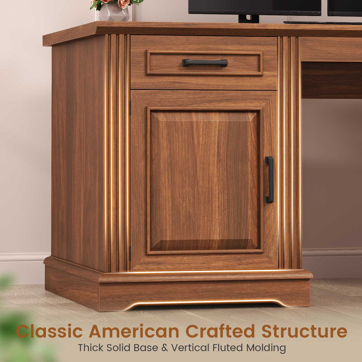 SEDETA  62 Inch Farmhouse Executive Desk Home Office Desk with  3 Drawers and Storage Cabinet Computer Desk with Power Outlet for Home Office