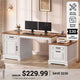SEDETA® 62 Inch Home Office Desk with  3 Drawers Farmhouse Executive Desk with Storage Cabinet Computer Desk with Power Outlet for Home Office