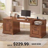 SEDETA | 62 Inch Farmhouse Computer Desk with Power Outlet Home Office Desk with  3 Drawers Executive Desk with Storage Cabinet for Home Office