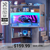 SEDETA® 31.5 Inch Corner Gaming Desk with 3 Drawers LED Lights Office Computer Desk for Small Space with Hutch Storage Shelves Power Strip