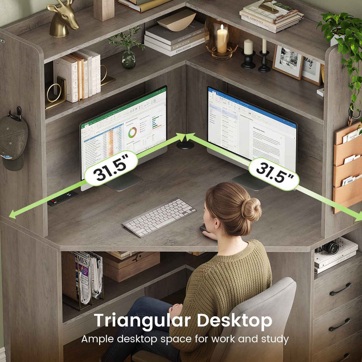 SEDETA® 31.5 Inch Corner Gaming Desk with 3 Drawers LED Lights Corner Desk for Small Space Corner Desk with Hutch Corner Computer Desk with Storage Shelves Power Strip for Home Office