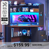 SEDETA® 31.5 Inch Corner Gaming Desk with 3 Drawers LED Lights Office Computer Desk for Small Space with Hutch Storage Shelves Power Strip