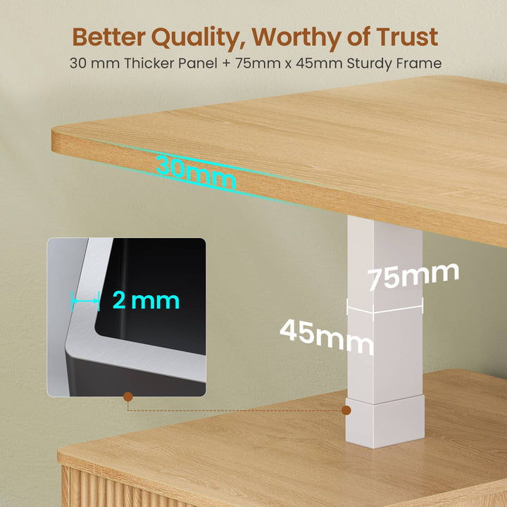 SEDETA | 63 Inch Fluted Stand up Desk with Power Outlets Height Adjustable Standing Desk with 3 Drawers Electric Standing Desk with Storage Shelves for Home Office