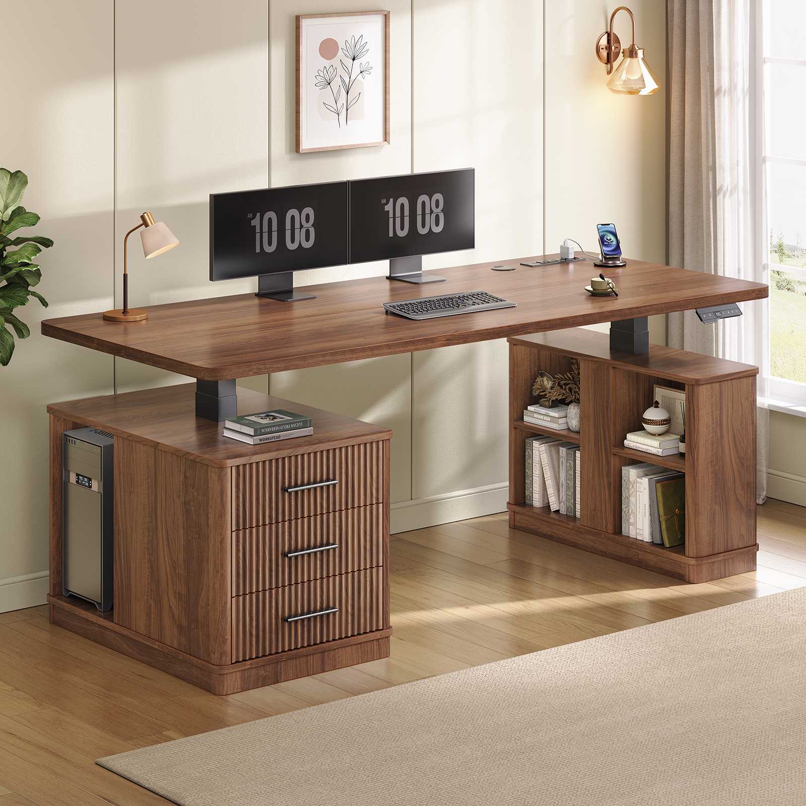 ＦＭＶ－ＤＥＳＫ　ＰＯＷＥＲ　ＳⅢ１６７ SEDETA® 63 Inch Fluted Height Adjustable Standing Desk with 3 Drawers