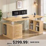SEDETA | 63 Inch Fluted Stand up Desk with Power Outlets Height Adjustable Standing Desk with 3 Drawers Electric Standing Desk with Storage Shelves for Home Office