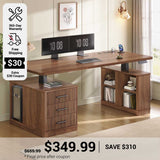 SEDETA 63 Inch Modern Fluted Electric Standing Desk Height Adjustable Computer Desk with 3 Drawers Storage Shelves Power Outlets Wood Home Office Stand up Desk