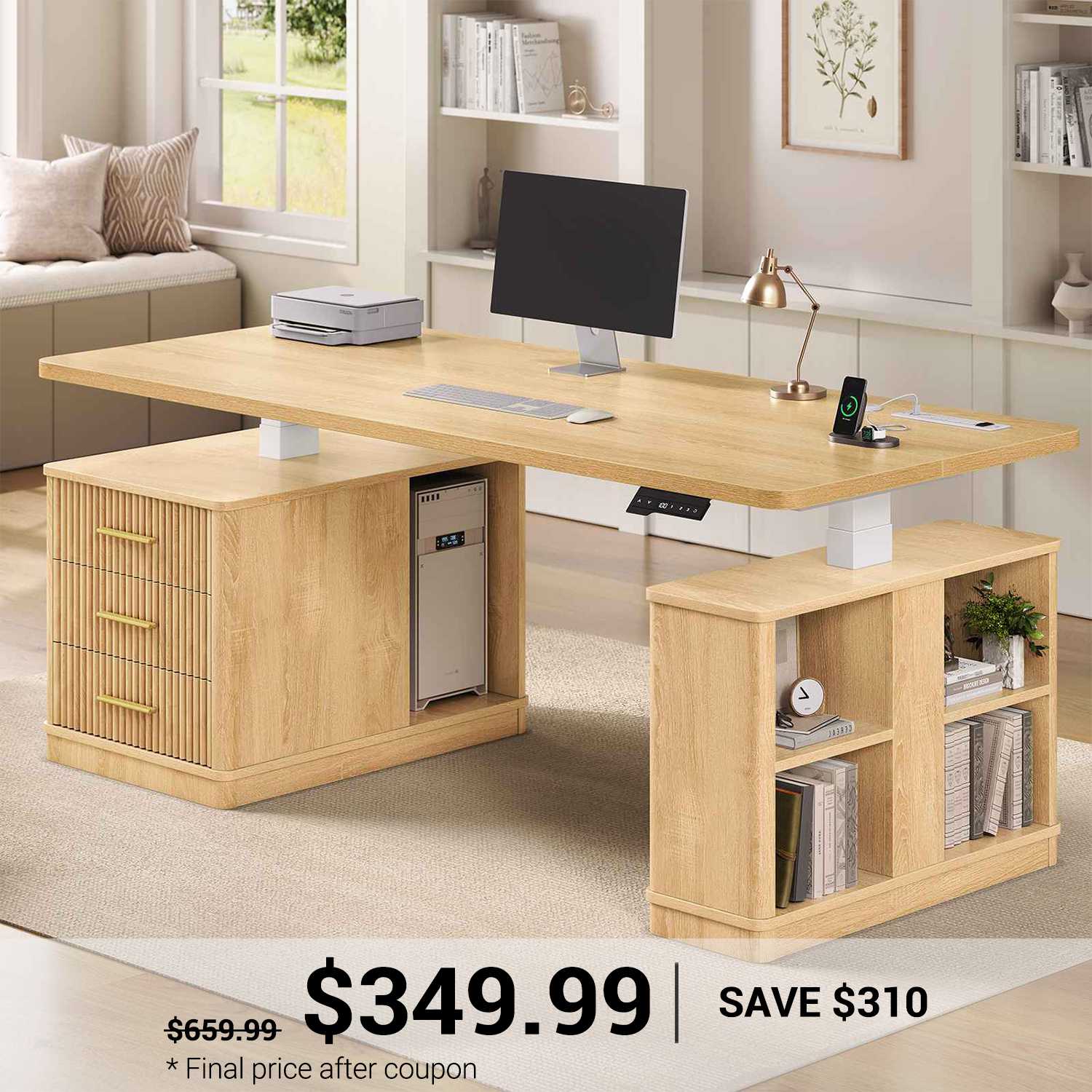 SEDETA 63 Inch Modern Fluted Electric Standing Desk Height Adjustable
