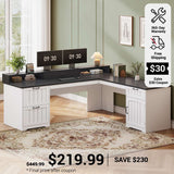 SEDETA 63 Inch Farmhouse Corner Computer Desk L Shaped Wood Desk with File Drawers Storage Monitor Stand for Home Office