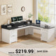 SEDETA 63 Inch Farmhouse Corner Computer Desk L Shaped Wood Desk with File Drawers Storage Monitor Stand for Home Office
