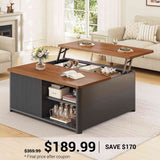 SEDETA 31.5 Inch Lift Top Coffee Table with Storage Square Coffee Tables for Living Room Fluted Coffee Table with Large Hidden Storage Compartment and Adjustable Shelves