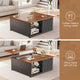 SEDETA | 31.5 Inch Fluted Square Coffee Table with Large Hidden Storage Compartment Lift Top Coffee Table for Living Room Coffee Table with Adjustable Shelves