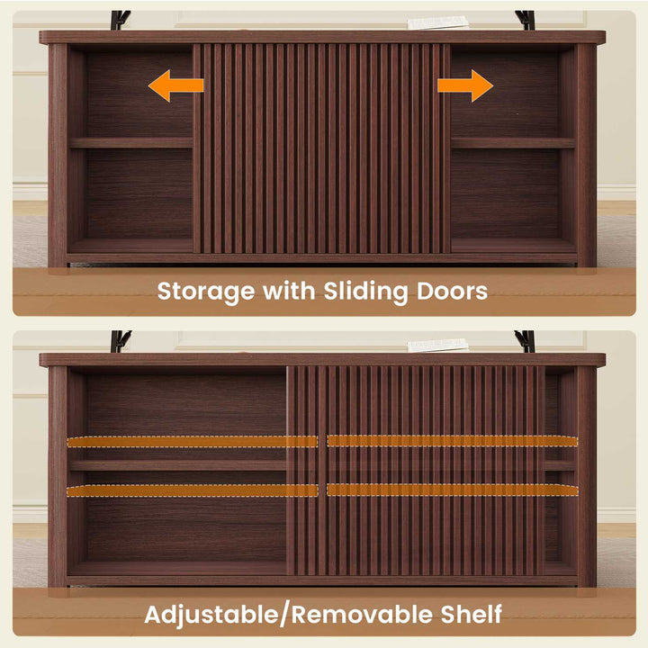 SEDETA | 31.5 Inch Fluted Square Coffee Table with Large Hidden Storage Compartment Lift Top Coffee Table for Living Room Coffee Table with Adjustable Shelves