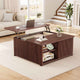 SEDETA | 31.5 Inch Fluted Square Coffee Table with Large Hidden Storage Compartment Lift Top Coffee Table for Living Room Coffee Table with Adjustable Shelves