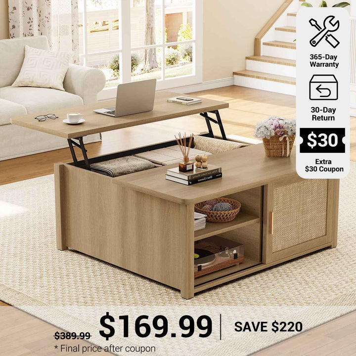 SEDETA® 31.5 Inch Lift Top Coffee Table Farmhouse Square Coffee Table with Storage