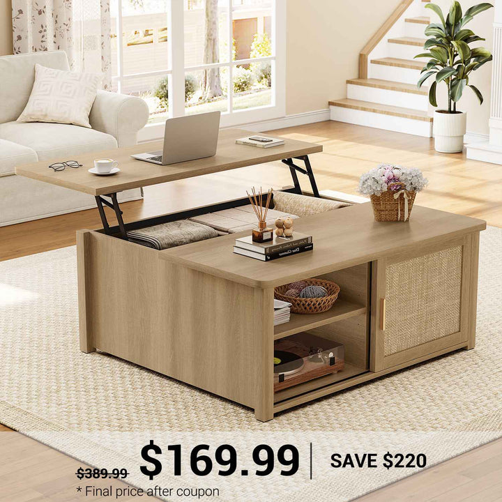 SEDETA | 31.5 Inch Lift Top Square Coffee Table Farmhouse with Storage for Living Room