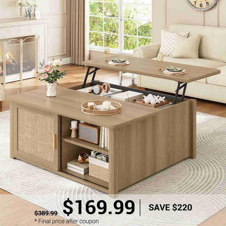 SEDETA | 31.5 Inch Lift Top Square Coffee Table Farmhouse with Storage for Living Room