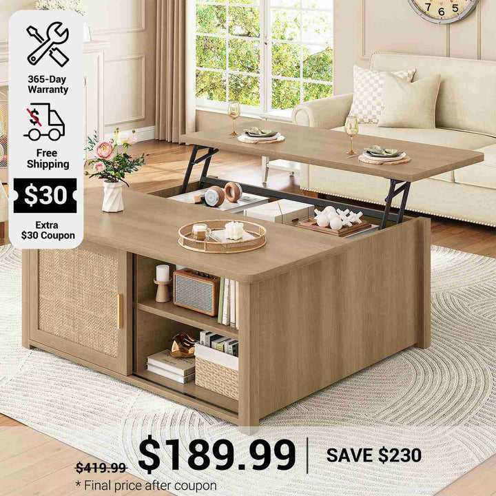 SEDETA 31.5 Inch Lift Top Square Coffee Table with Storage for Living Room