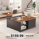 SEDETA | 31.5 Inch Fluted Square Coffee Table with Large Hidden Storage Compartment Lift Top Coffee Table for Living Room Coffee Table with Adjustable Shelves