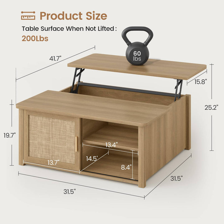 SEDETA | 31.5 Inch Lift Top Square Coffee Table Farmhouse with Storage for Living Room