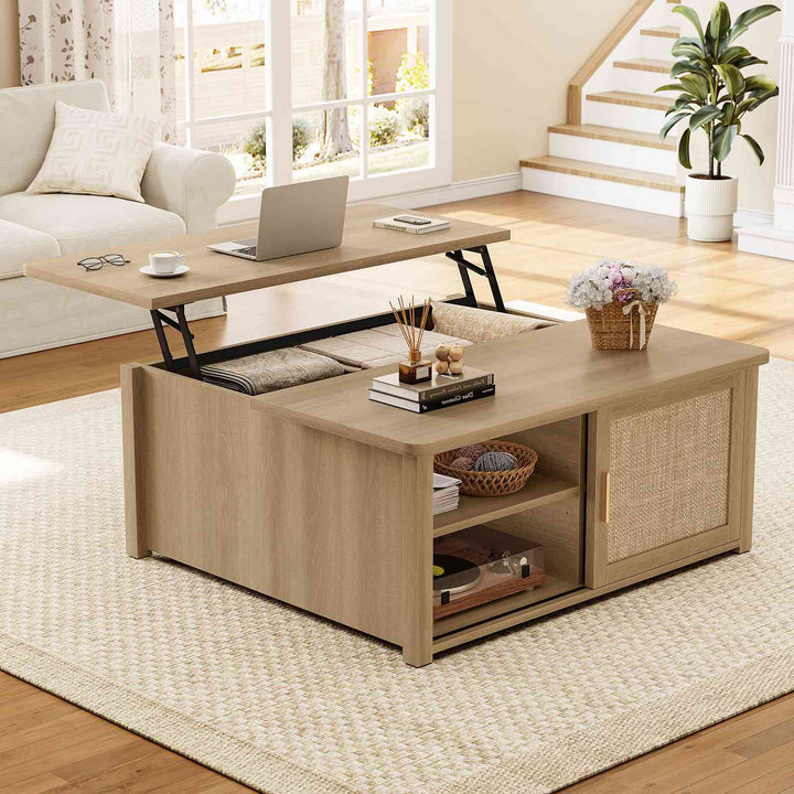 SEDETA | 31.5 Inch Lift Top Square Coffee Table Farmhouse with Storage for Living Room