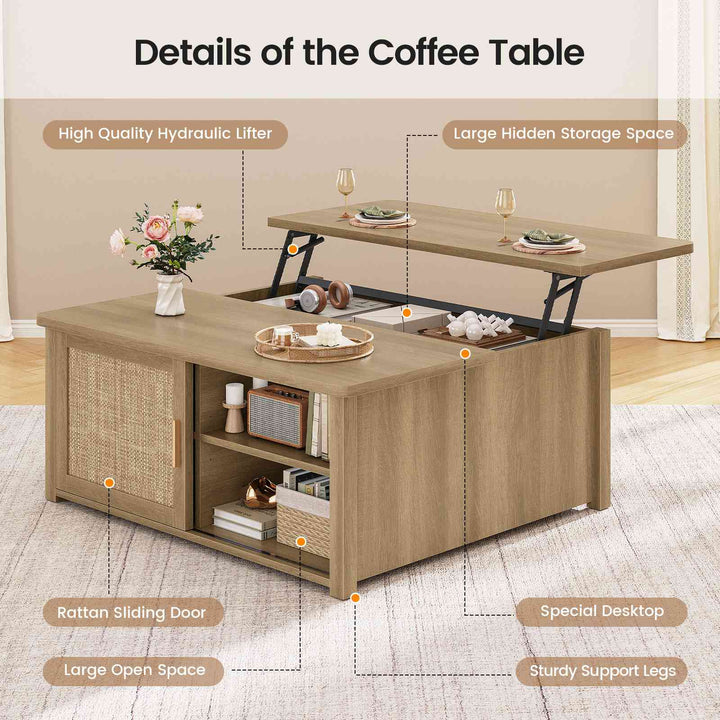SEDETA | 31.5 Inch Lift Top Square Coffee Table Farmhouse with Storage for Living Room