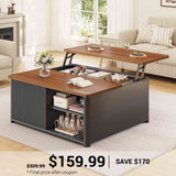 SEDETA | 31.5 Inch Fluted Square Coffee Table with Large Hidden Storage Compartment Lift Top Coffee Table for Living Room Coffee Table with Adjustable Shelves