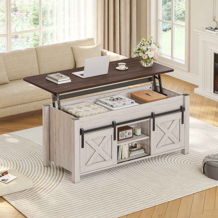 SEDETA 39.3 Inch Lift Top Coffee Table Farmhouse Lift Tabletop Dining Table Gas Spring Hidden Compartment Open Storage Shelf for Living Room