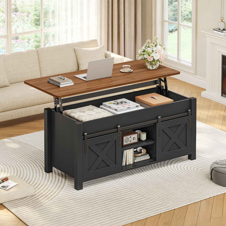 SEDETA 39.3 Inch Lift Top Coffee Table Farmhouse Lift Tabletop Dining Table Gas Spring Hidden Compartment Open Storage Shelf for Living Room