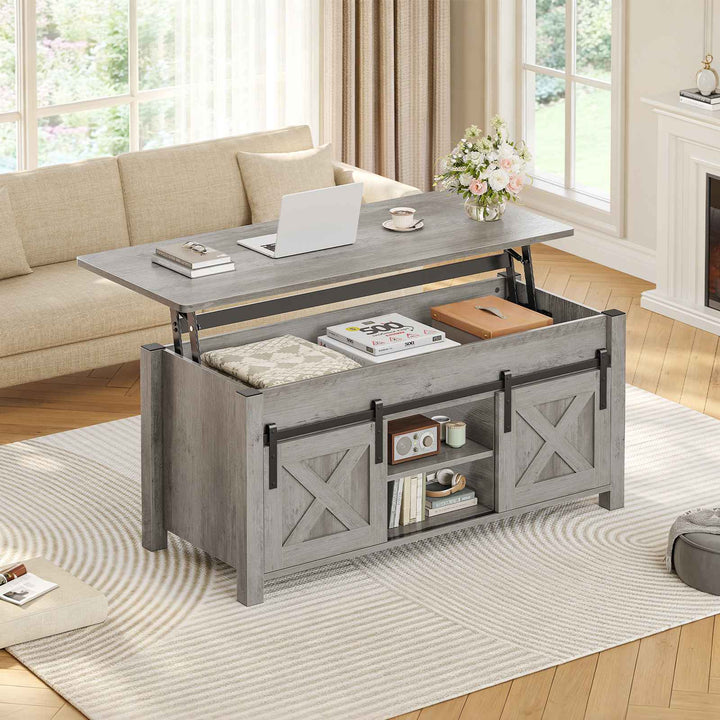 SEDETA 39.3 Inch Lift Top Coffee Table Farmhouse Lift Tabletop Dining Table Gas Spring Hidden Compartment Open Storage Shelf for Living Room