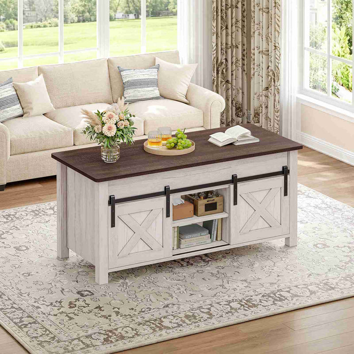 SEDETA 39.3 Inch Lift Top Coffee Table Farmhouse Lift Tabletop Dining Table Gas Spring Hidden Compartment Open Storage Shelf for Living Room
