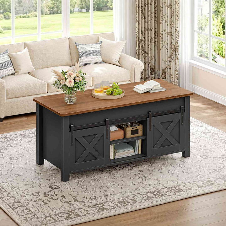 SEDETA 39.3 Inch Lift Top Coffee Table Farmhouse Lift Tabletop Dining Table Gas Spring Hidden Compartment Open Storage Shelf for Living Room
