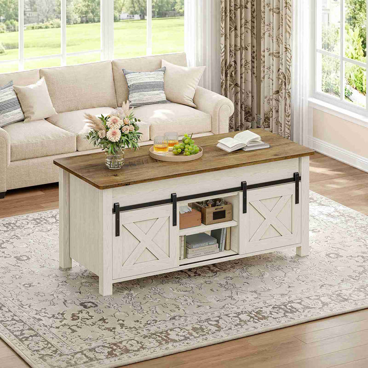 SEDETA 39.3 Inch Lift Top Coffee Table Farmhouse Lift Tabletop Dining Table Gas Spring Hidden Compartment Open Storage Shelf for Living Room