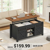 SEDETA | 39.3 Inch Farmhouse Lift Top Coffee Table with Open Storage Shelf Farmhouse Lift Tabletop with Hidden Compartment Dining Table with Gas Spring