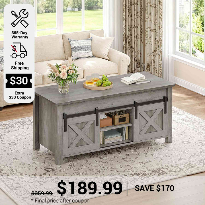 SEDETA 39.3 Inch Lift Top Coffee Table Farmhouse Lift Tabletop Dining Table Gas Spring Hidden Compartment Open Storage Shelf for Living Room