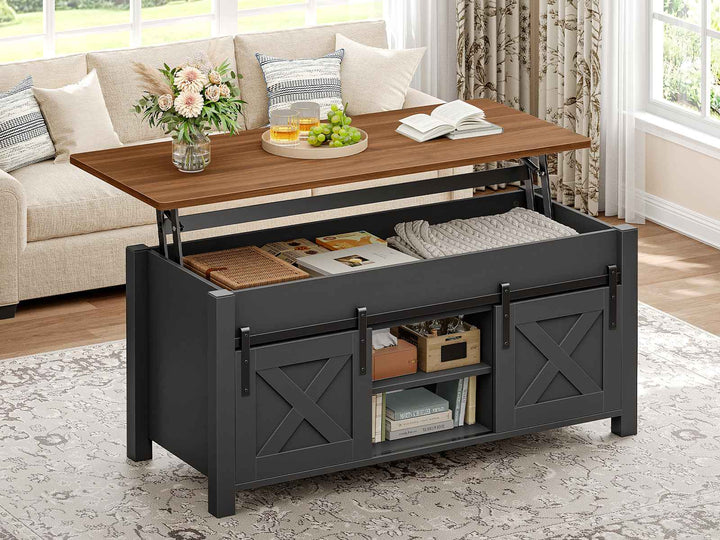 SEDETA 39.3 Inch Lift Top Coffee Table Farmhouse Lift Tabletop Dining Table Gas Spring Hidden Compartment Open Storage Shelf for Living Room