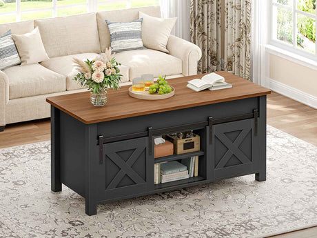 SEDETA 39.3 Inch Lift Top Coffee Table Farmhouse Lift Tabletop Dining Table Gas Spring Hidden Compartment Open Storage Shelf for Living Room