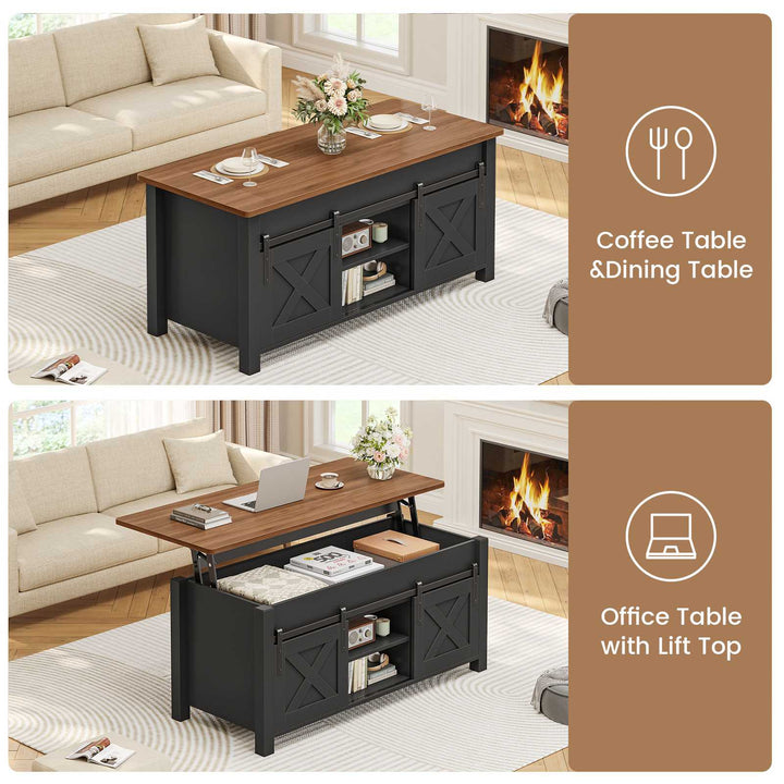 SEDETA 39.3 Inch Lift Top Coffee Table Farmhouse Lift Tabletop Dining Table Gas Spring Hidden Compartment Open Storage Shelf for Living Room