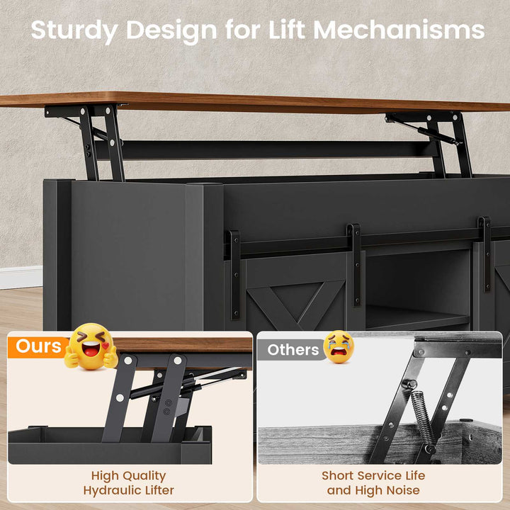 SEDETA 39.3 Inch Lift Top Coffee Table Farmhouse Lift Tabletop Dining Table Gas Spring Hidden Compartment Open Storage Shelf for Living Room