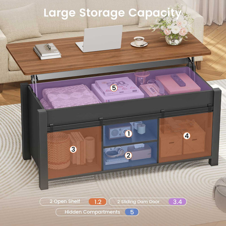 SEDETA 39.3 Inch Lift Top Coffee Table Farmhouse Lift Tabletop Dining Table Gas Spring Hidden Compartment Open Storage Shelf for Living Room