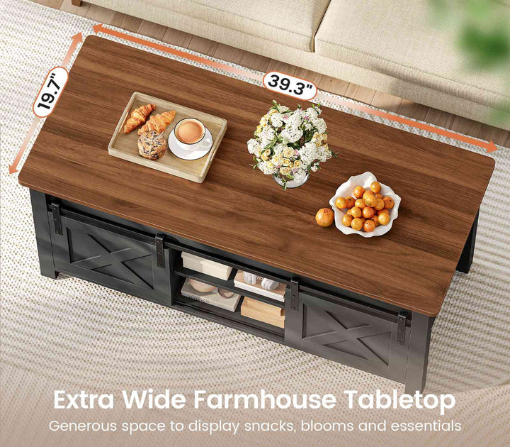 SEDETA 39.3 Inch Lift Top Coffee Table Farmhouse Lift Tabletop Dining Table Gas Spring Hidden Compartment Open Storage Shelf for Living Room