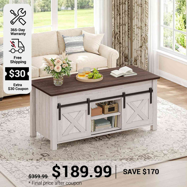 SEDETA 39.3 Inch Lift Top Coffee Table Farmhouse Lift Tabletop Dining Table Gas Spring Hidden Compartment Open Storage Shelf for Living Room