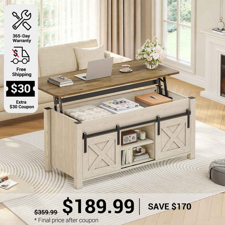 SEDETA 39.3 Inch Lift Top Coffee Table Farmhouse Lift Tabletop Dining Table Gas Spring Hidden Compartment Open Storage Shelf for Living Room